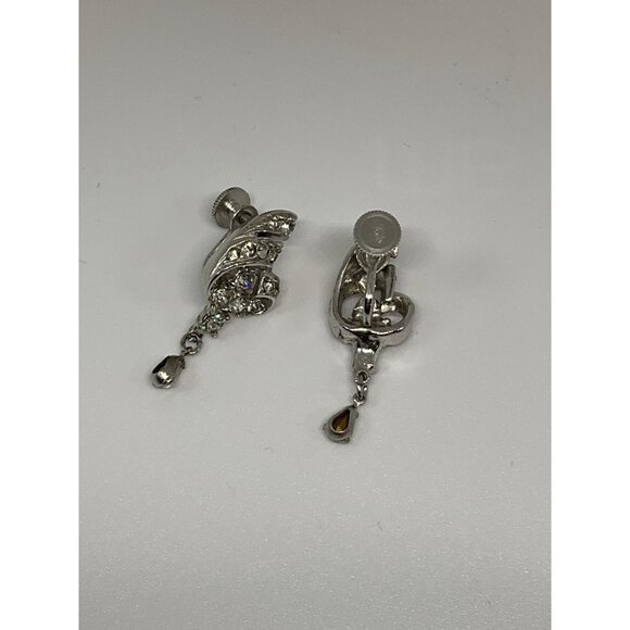 Vintage Ledo Dangle Teardrop Earrings | Rhodium Screw-Back | Signed | 1950s Glam - Picture 3 of 8